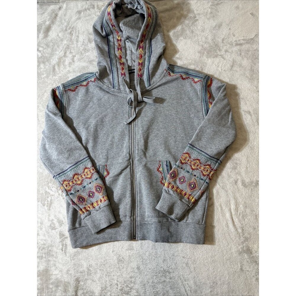 Women’s Driftwood Voyager Way Hoodie Aztec Embroidered Gray Size Small
